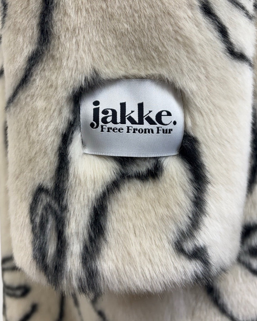 Cream/ Black Jakke Faux Fur Coat, 14