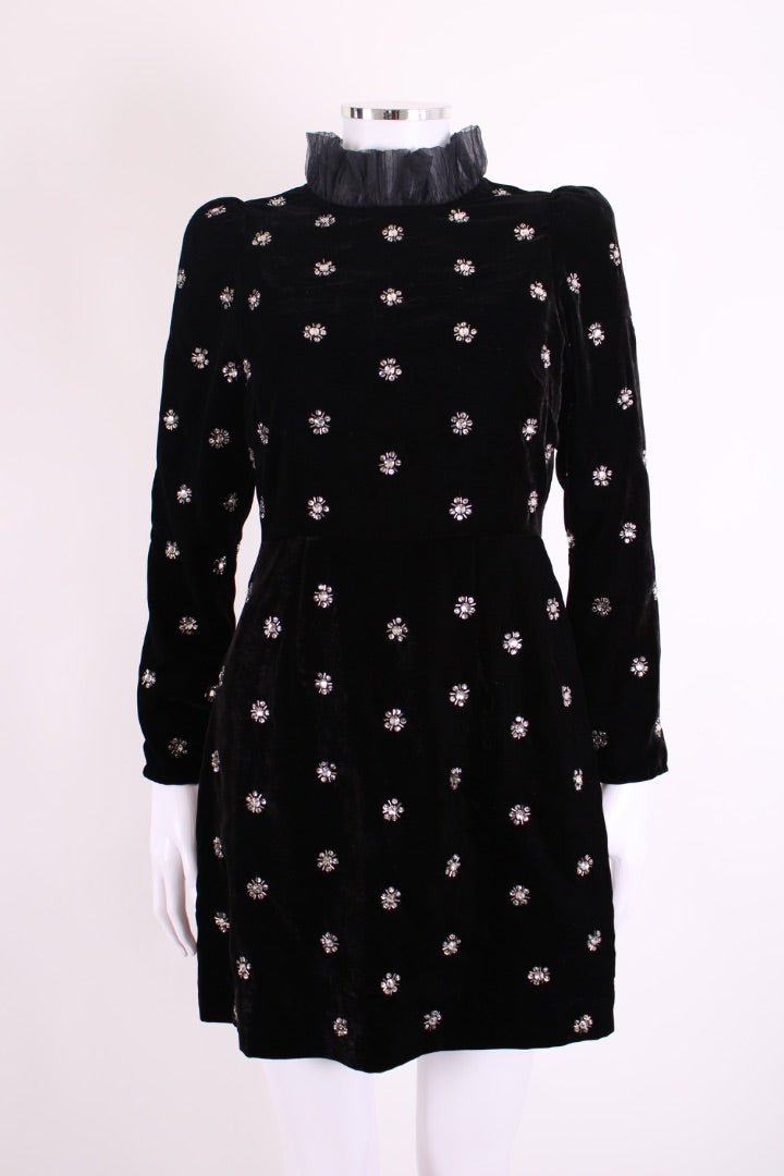 Queens of Archive L/S Sequin Velvet Mini Dress Black/ Silver XS