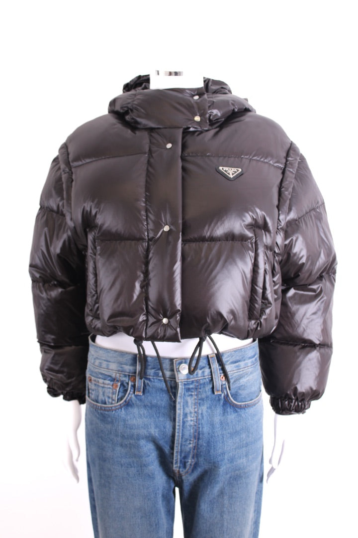 Prada Cropped Convertible Puffer Jacket Black 8