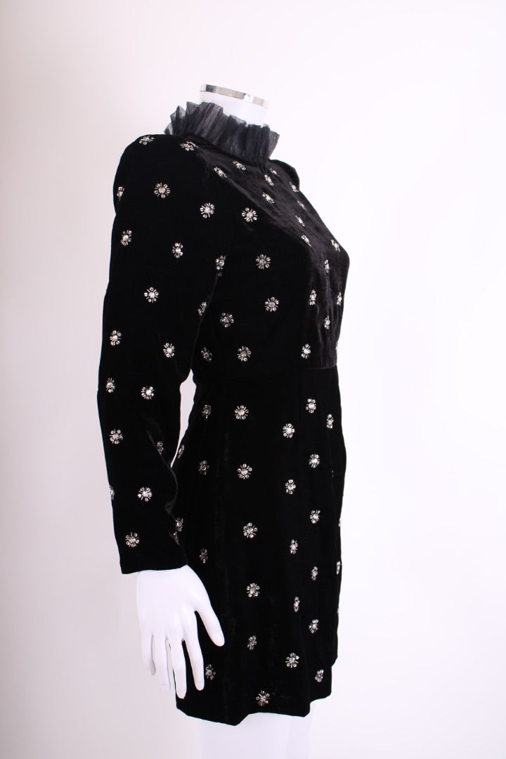 Queens of Archive L/S Sequin Star Velvet Mini Dress Black/ Gold S