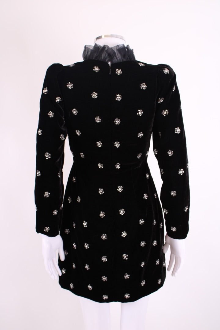 Queens of Archive L/S Sequin Velvet Mini Dress Black/ Silver XS
