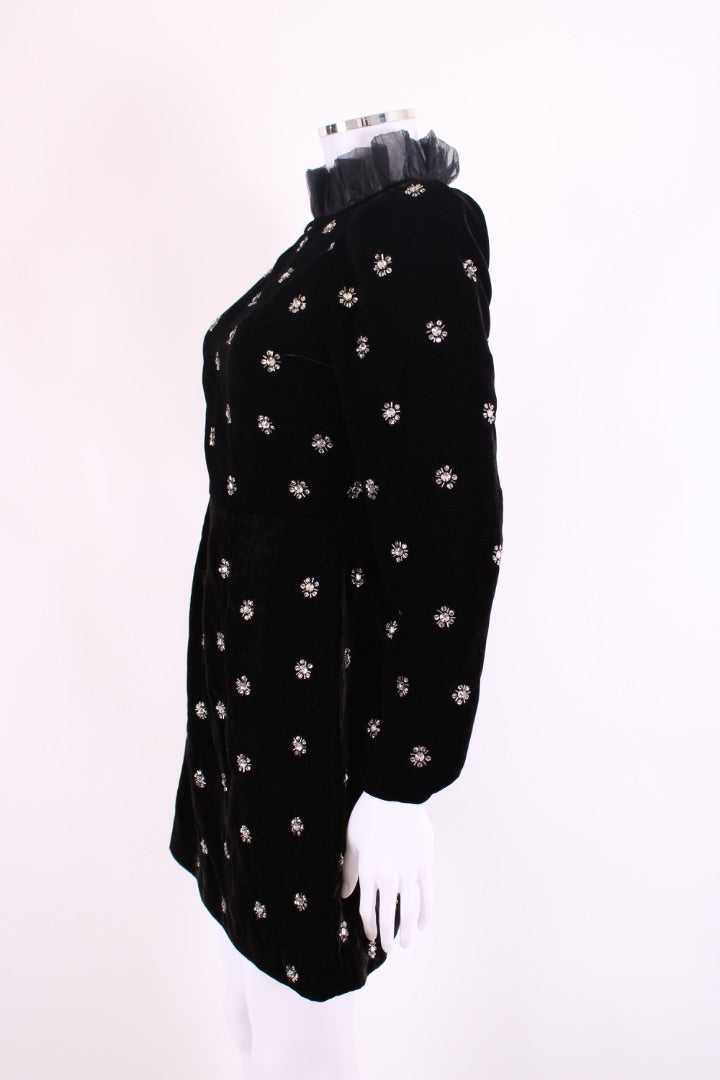 Queens of Archive L/S Sequin Velvet Mini Dress Black/ Silver XS