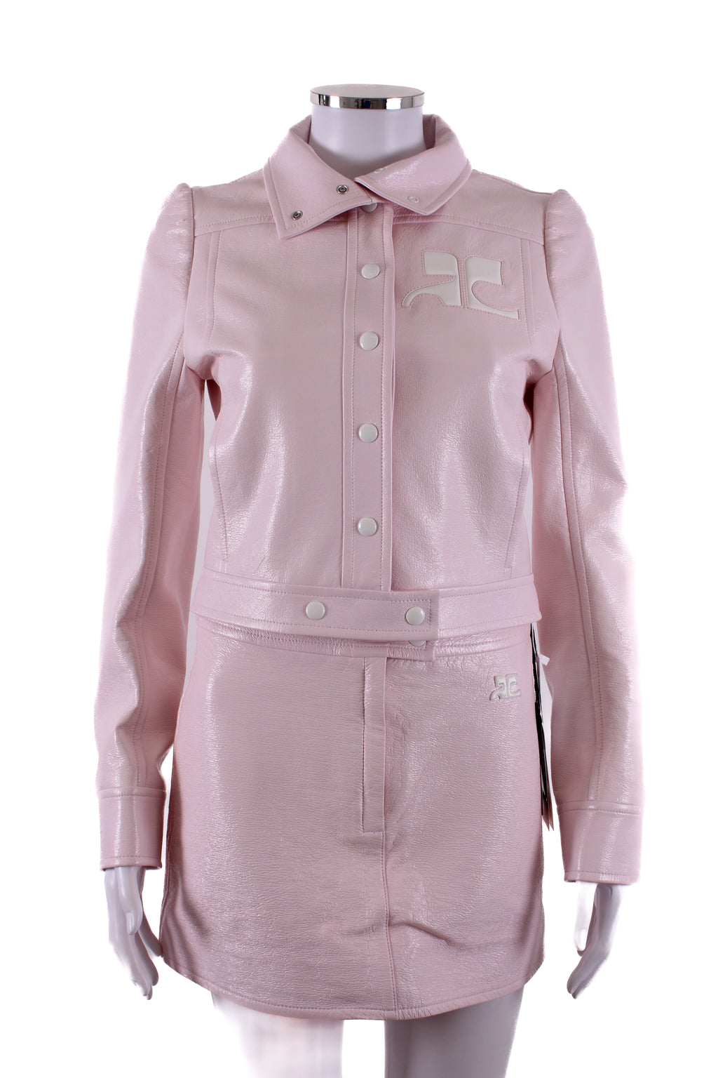 Couregges Vinyl Jacket/ Skirt Co-ord Pink/ White 8