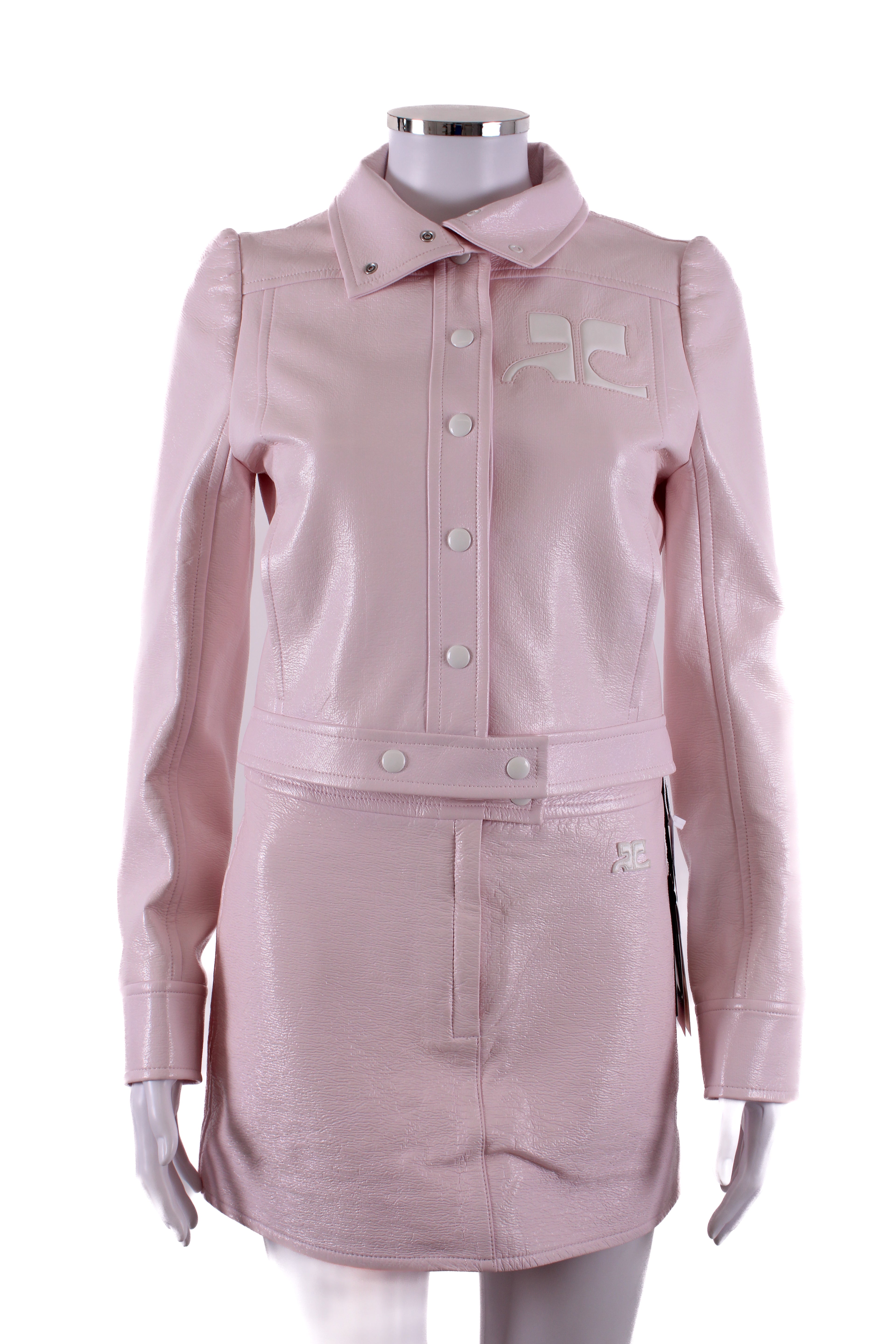 Couregges Vinyl Jacket/ Skirt Co-ord Pink/ White 8