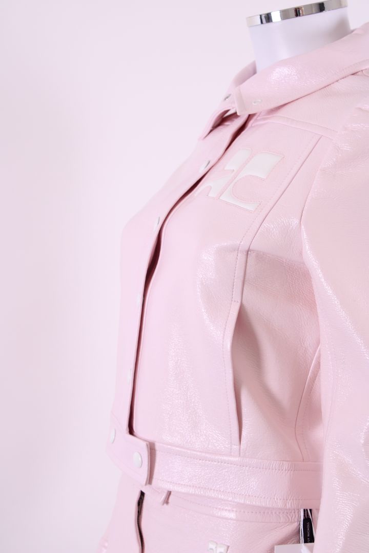 Couregges Vinyl Jacket/ Skirt Co-ord Pink/ White 8