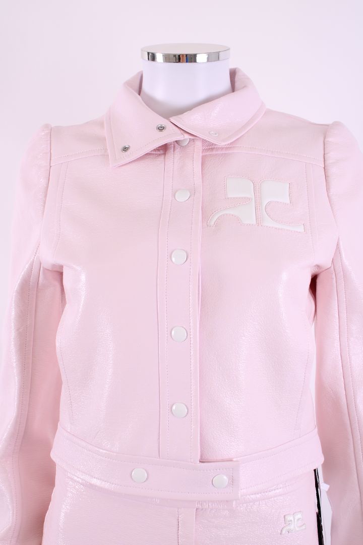 Couregges Vinyl Jacket/ Skirt Co-ord Pink/ White 8