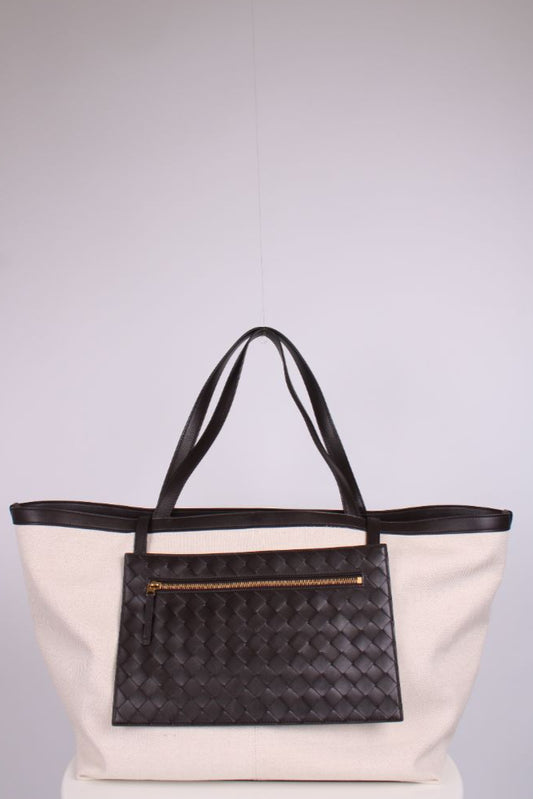 Bottega Veneta Flip Flap Canvas Tote Bag Cream/ Brown
