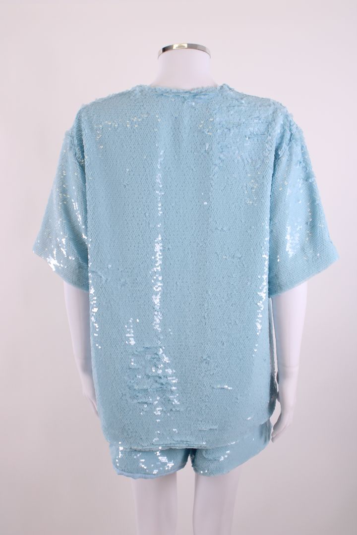 The Frankie Shop S/S Sequin Top/ Shorts Co-ord Blue XS