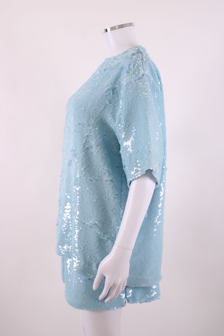 The Frankie Shop S/S Sequin Top/ Shorts Co-ord Blue XS