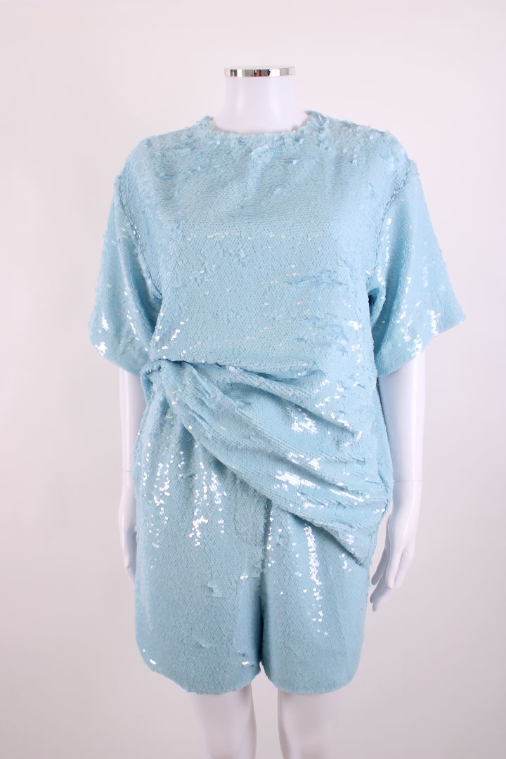 The Frankie Shop S/S Sequin Top/ Shorts Co-ord Blue XS