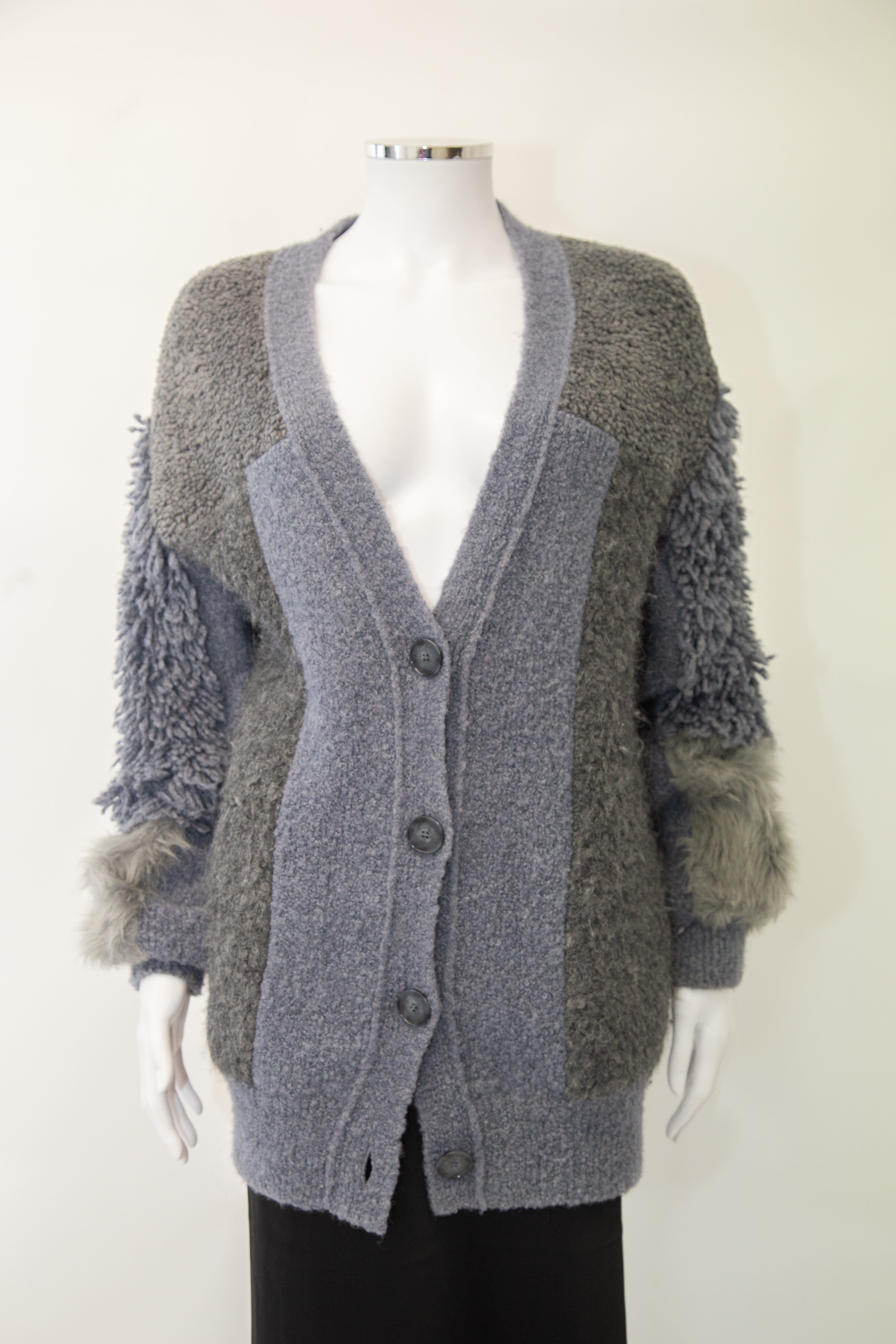 Stella McCartney Oversized Mixed Knit Cardigan Grey 8