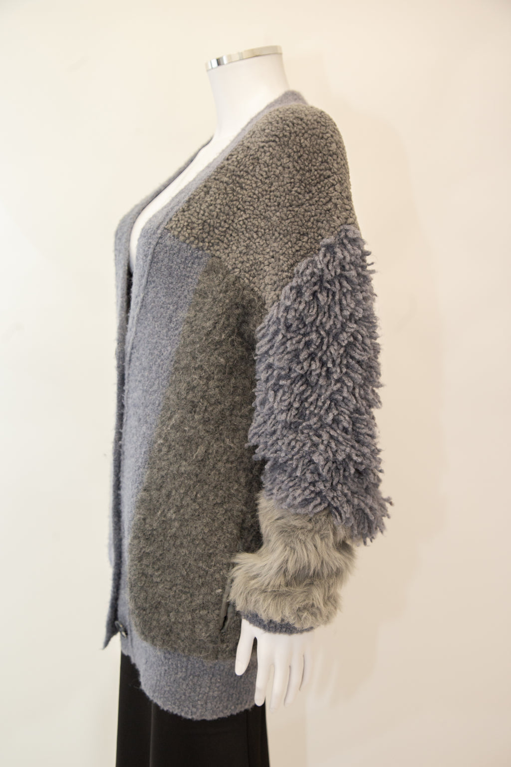 Stella McCartney Oversized Mixed Knit Cardigan Grey 8