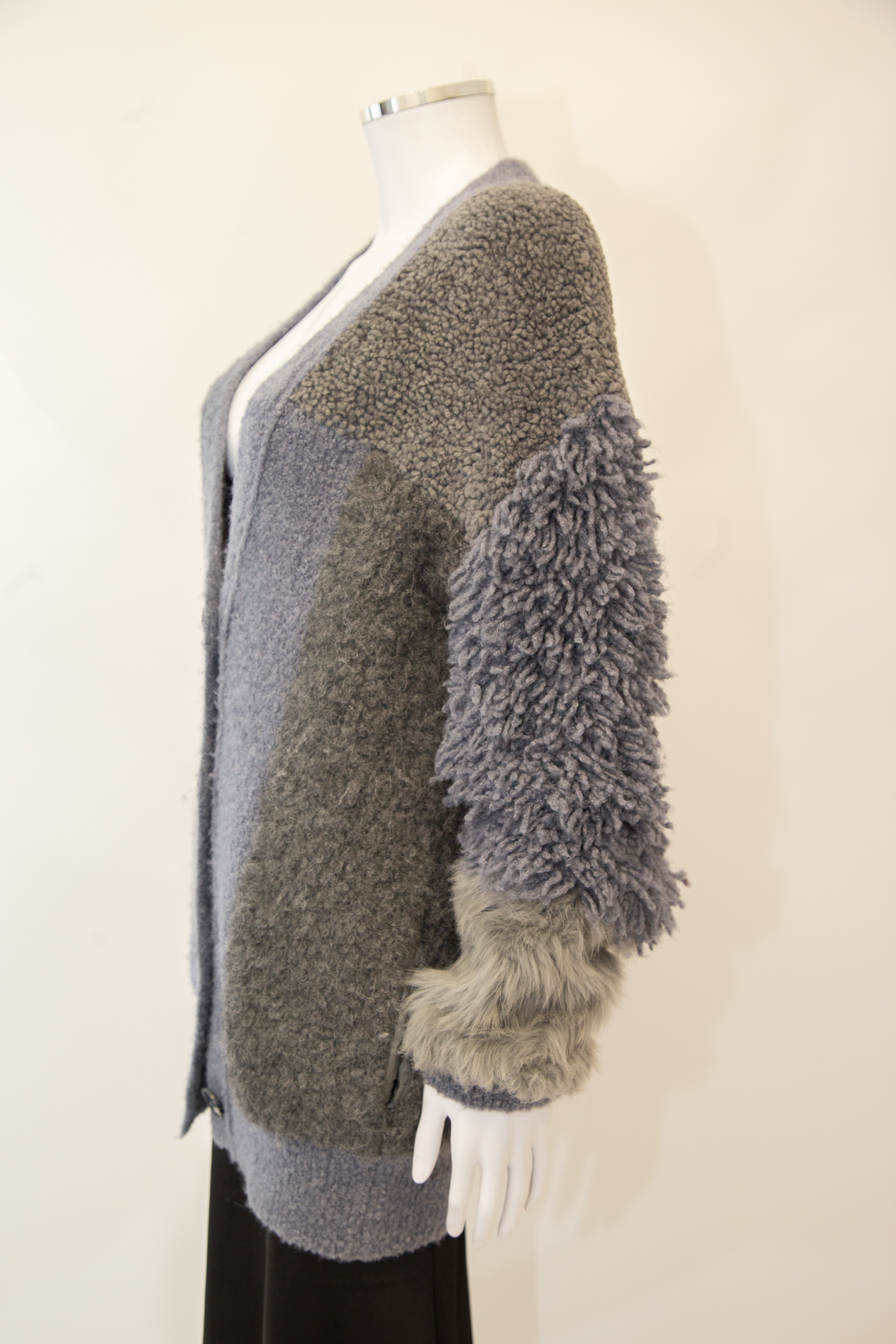 Stella McCartney Oversized Mixed Knit Cardigan Grey 8