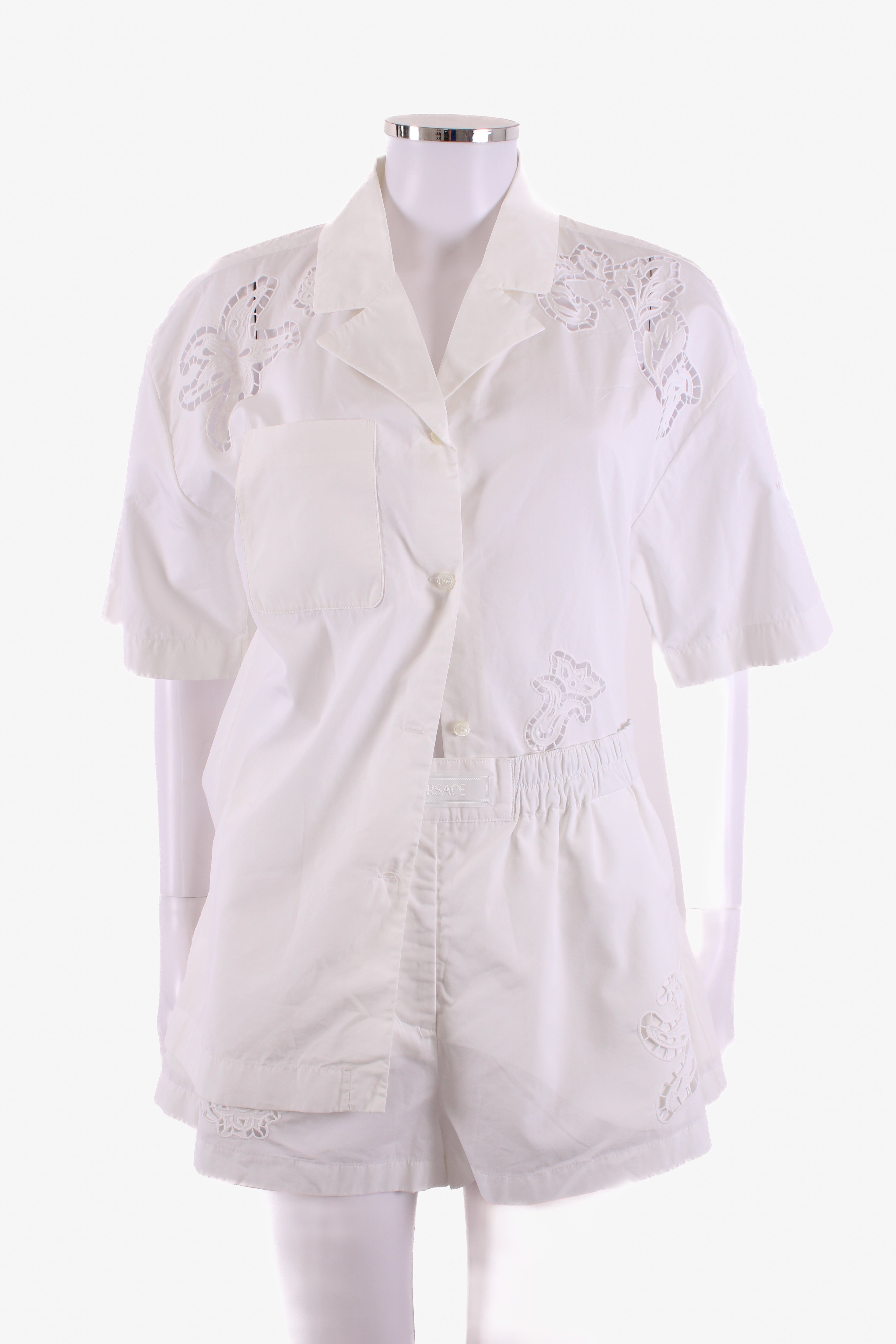 Versace Logo Cut out Bowling Shirt Co-ord White 8/10