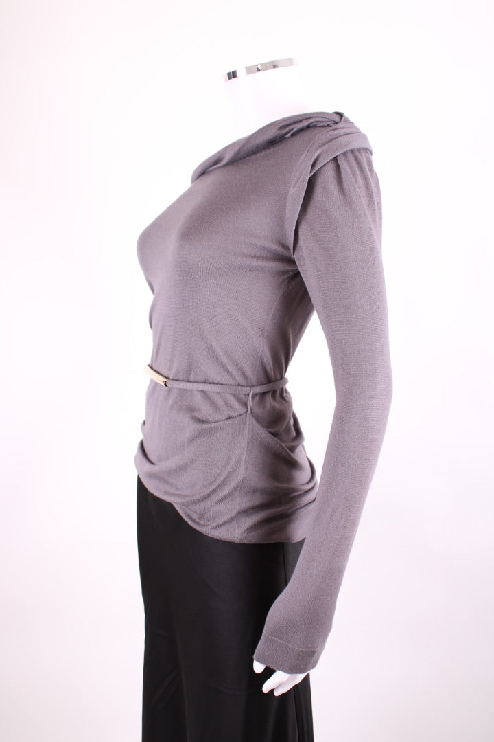 Gucci L/S Fine Knit Belted Jumper Grey S