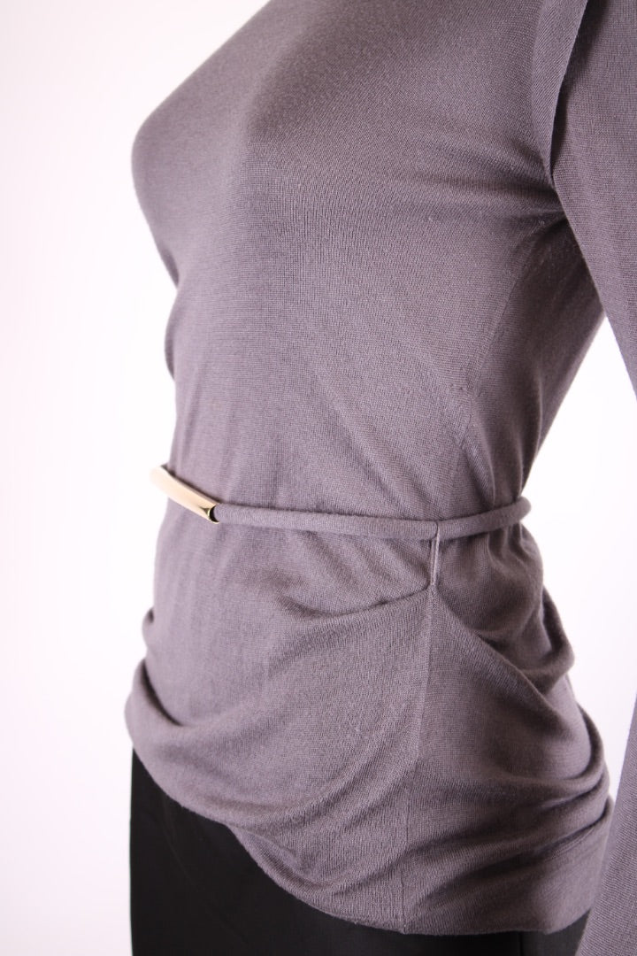 Gucci L/S Fine Knit Belted Jumper Grey S