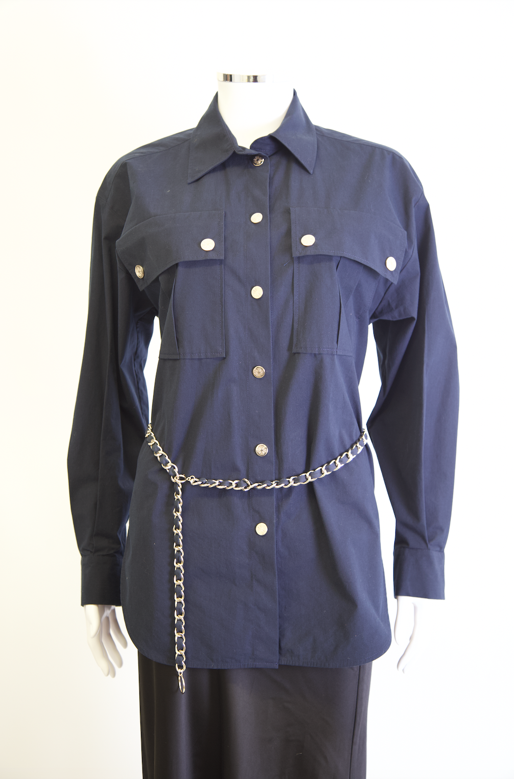 Maje L/S Chain Belt Shirt Navy S
