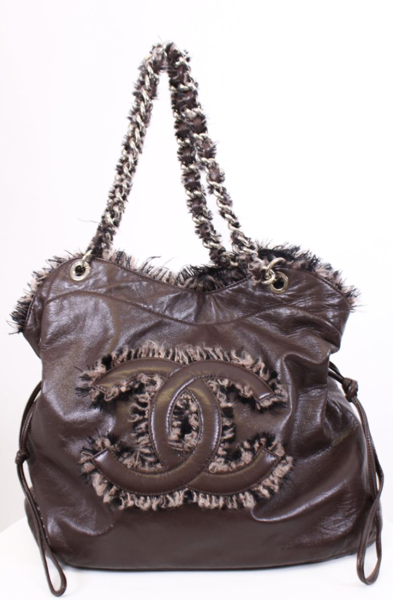 Chanel Leather tweed bon bon tote Brown large