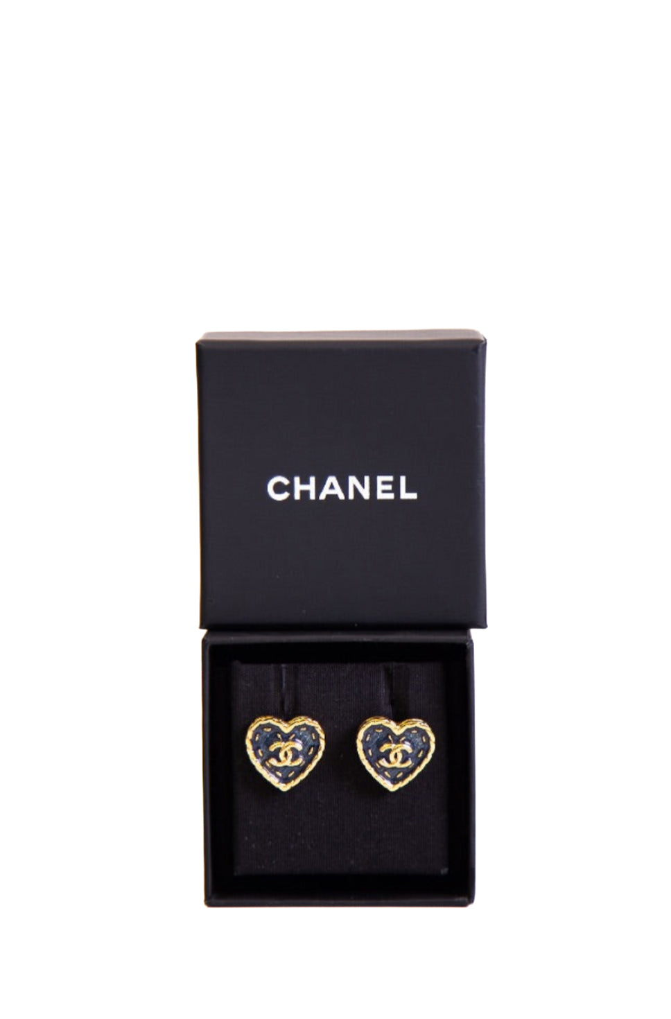 Chanel Heart Stud Earrings Gold/ Blue Colour