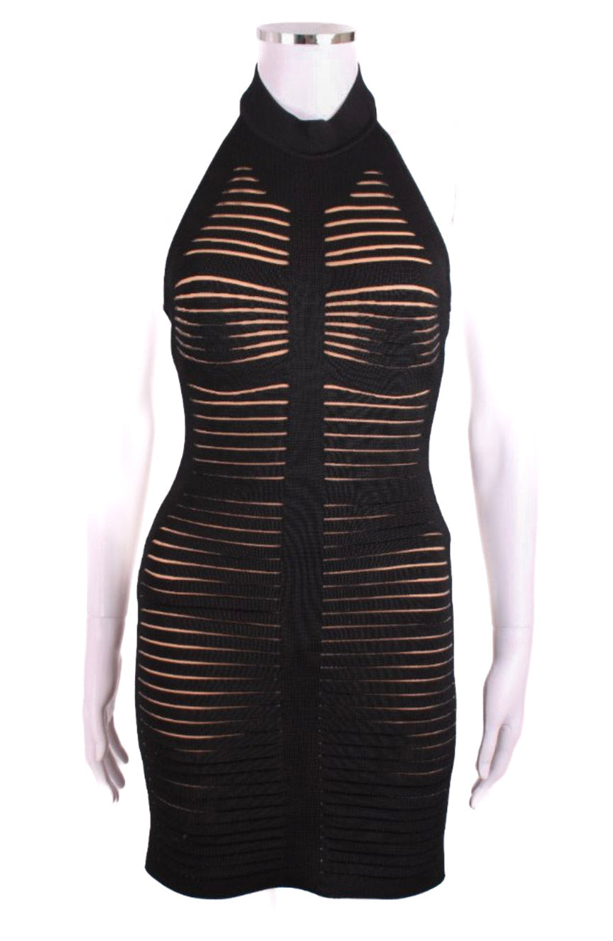 Balmain Halter Neck Bodycon Dress Black 6