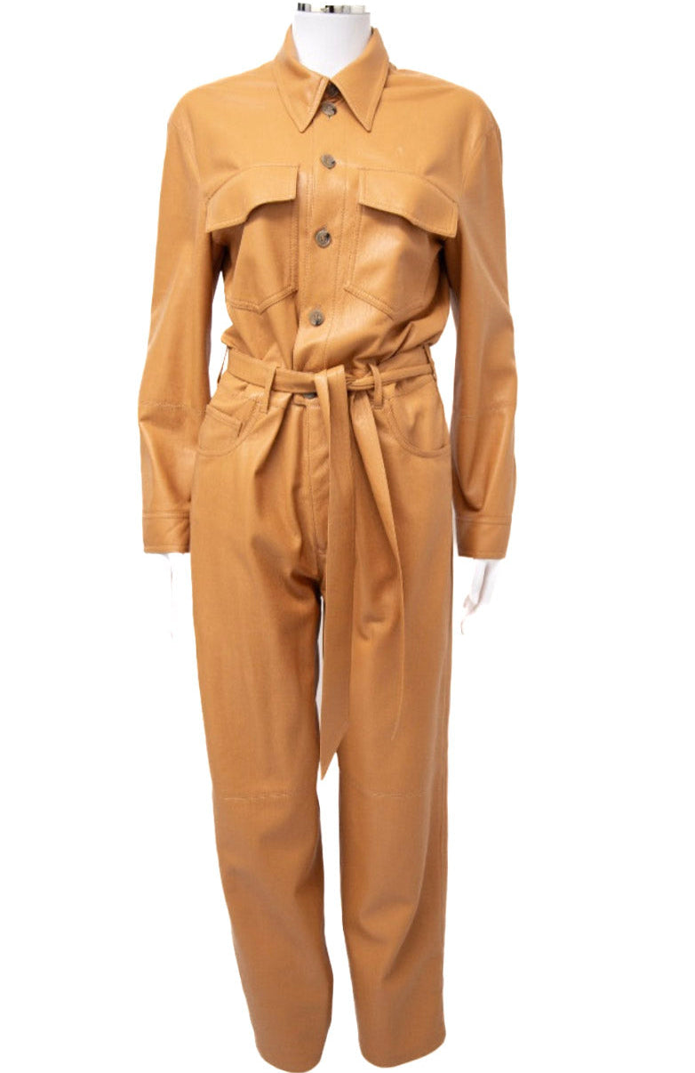 Nanushka L/S Faux Leather Jumpsuit Tan XS
