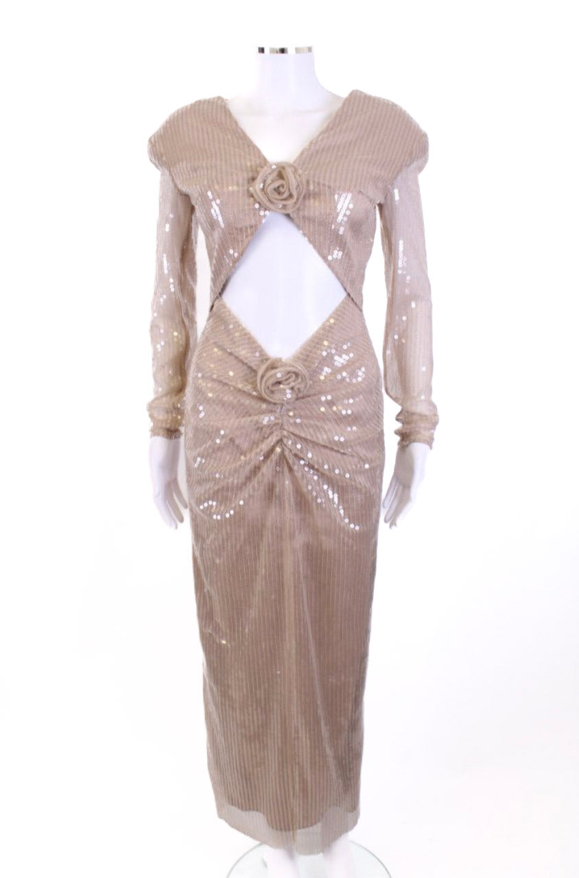 New Arrivals L/S Cut Out Sequin Dress Nude 10