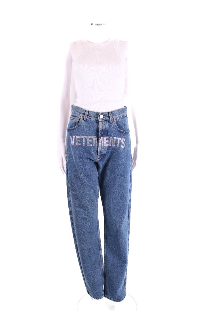 Vetements Rhinestone Logo Jeans Denim S