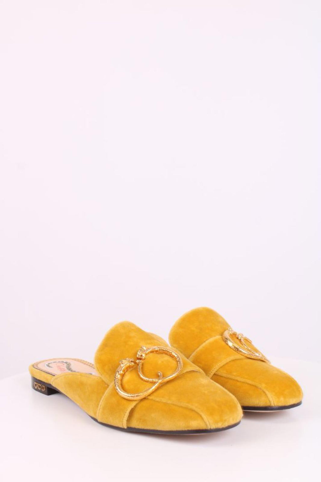 Charlotte Olympia Velvet Mule Loafers Mustard 38