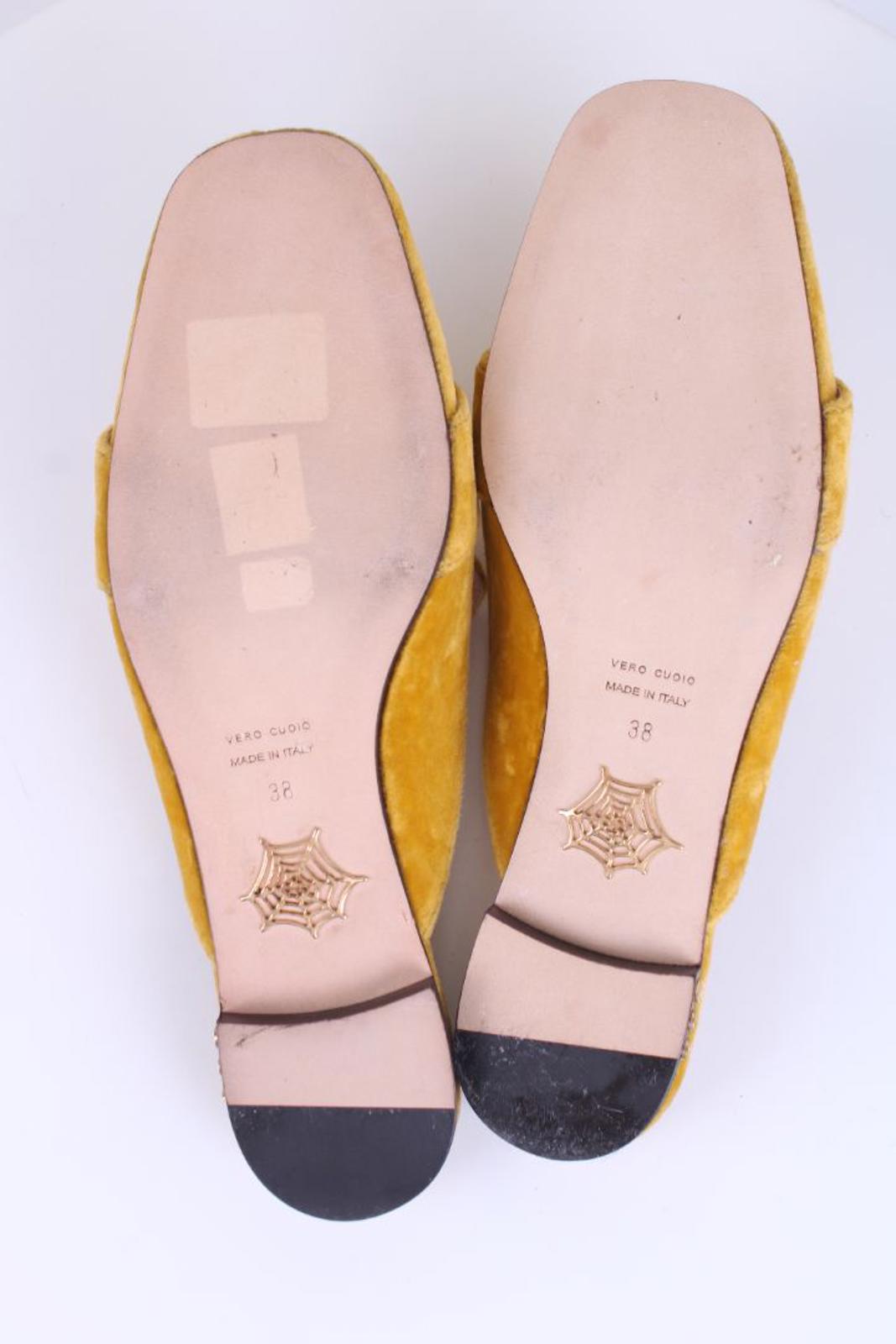 Charlotte Olympia Velvet Mule Loafers Mustard 38