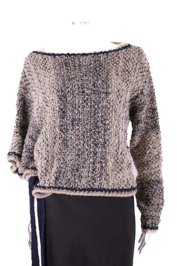 Chanel Boucle Tie Waist Poncho Beige/ Navy 8