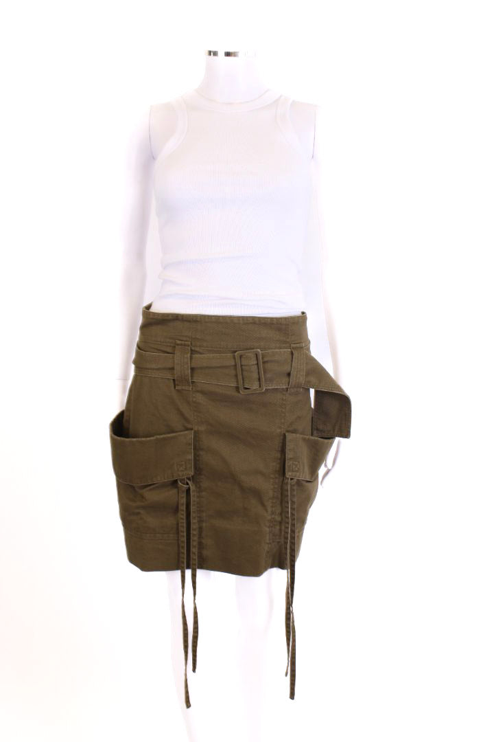 Saint Laurent Canvas Pocket Mini Skirt Khaki 12