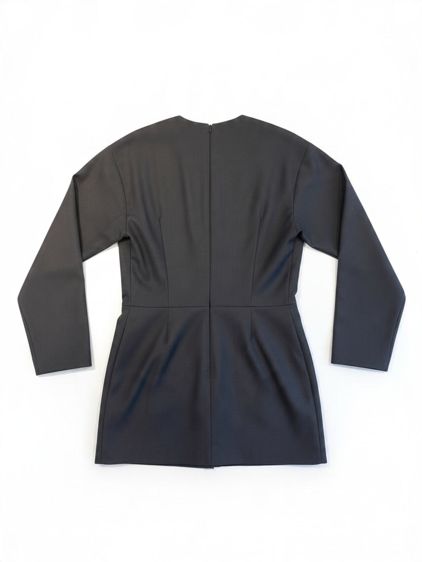 Prada Tailored Wool Pleat Pinafore Dress Grey 42