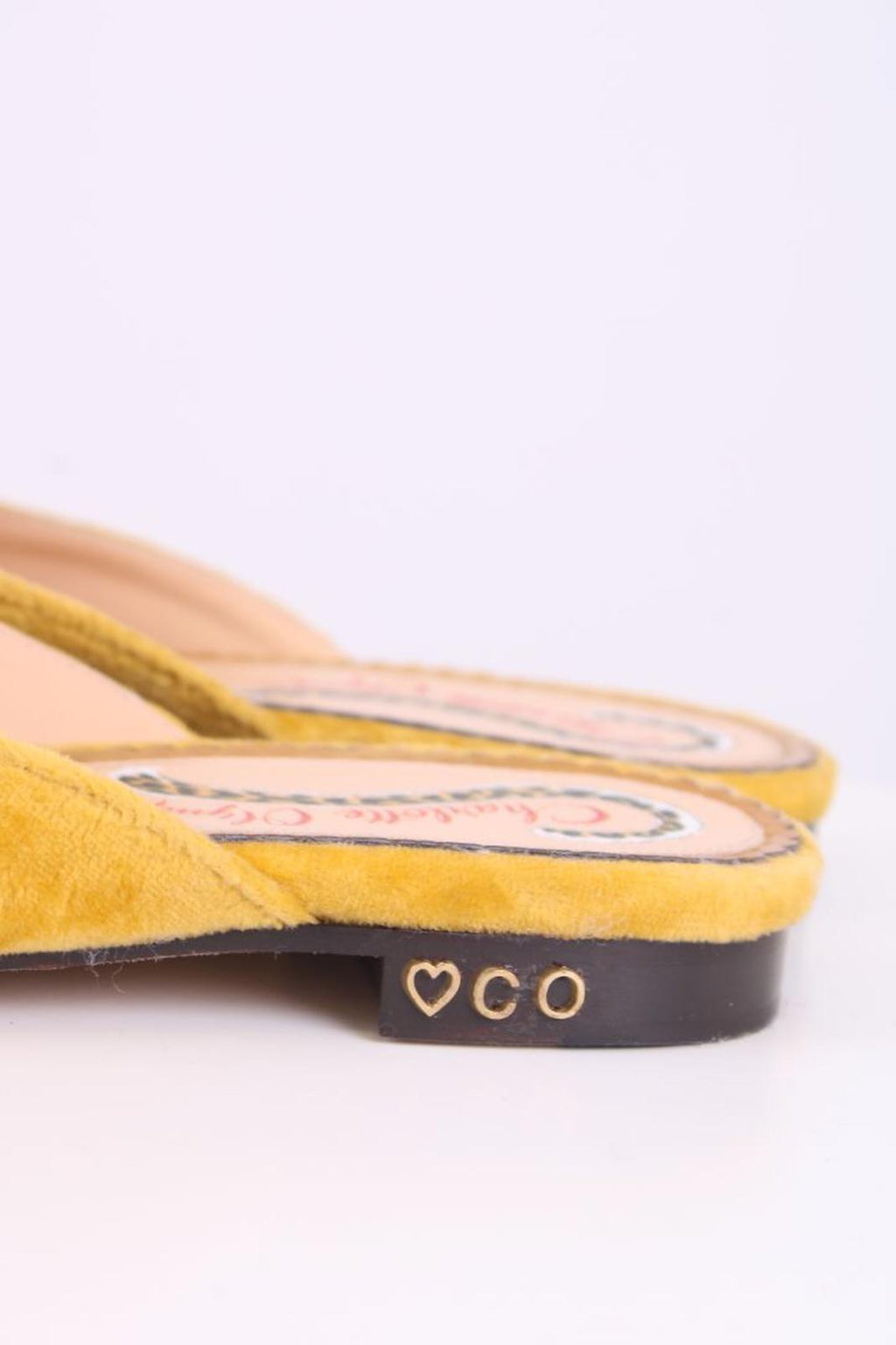 Charlotte Olympia Velvet Mule Loafers Mustard 38