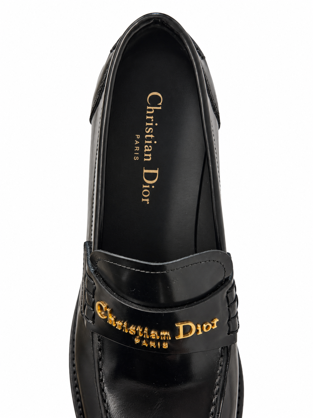 Christian Dior black loafer, insole and strap branding