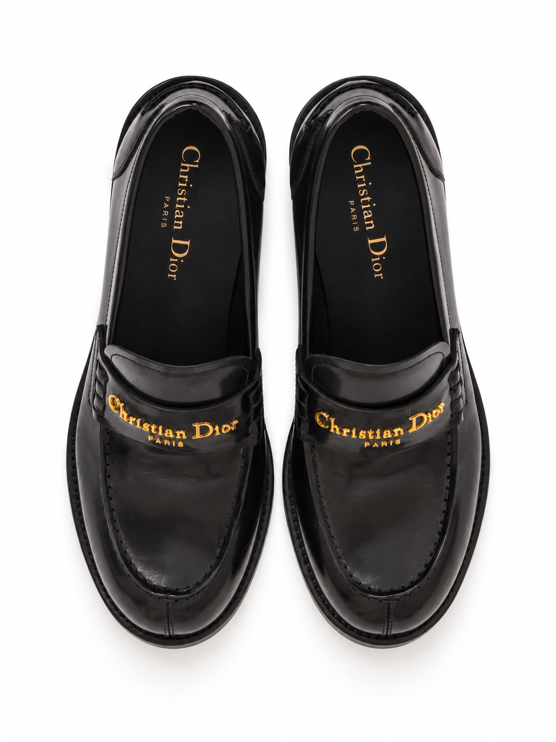 Christian Dior black loafers, EU 39, pair viewed from above