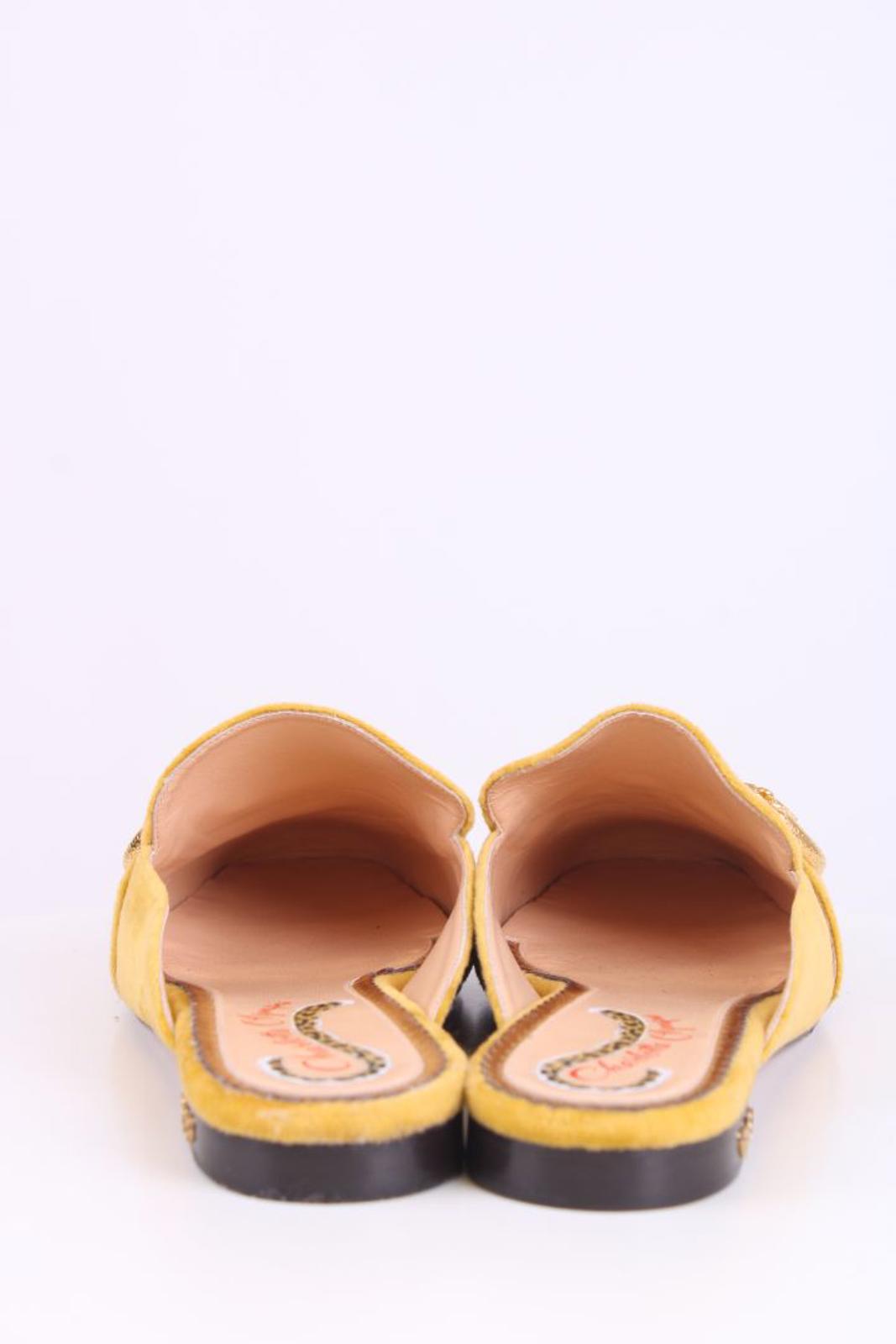 Charlotte Olympia Velvet Mule Loafers Mustard 38