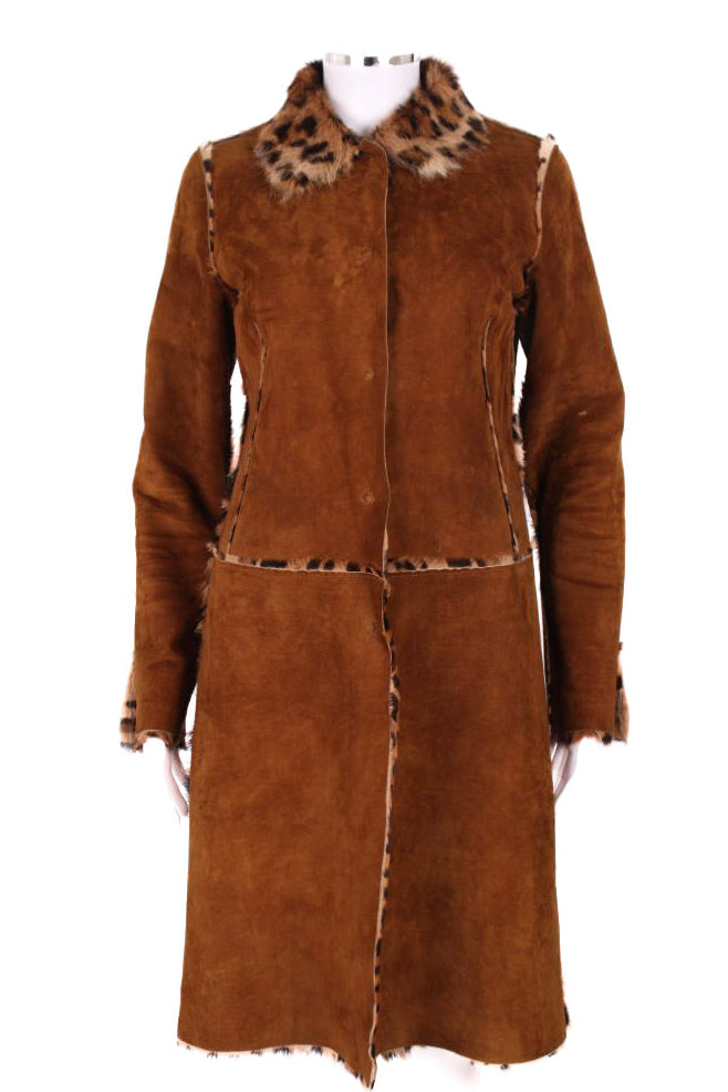 Dolce & Gabbana Leopard Pony Hair Reversible Coat Brown Suede 46