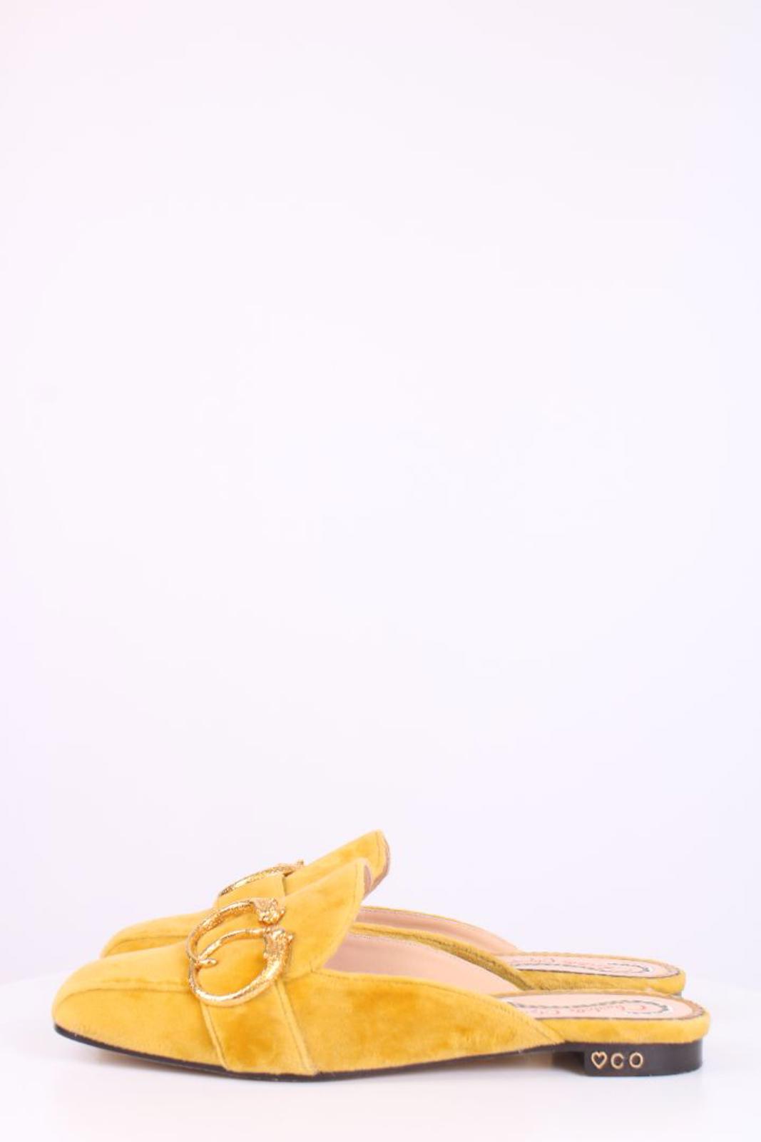Charlotte Olympia Velvet Mule Loafers Mustard 38