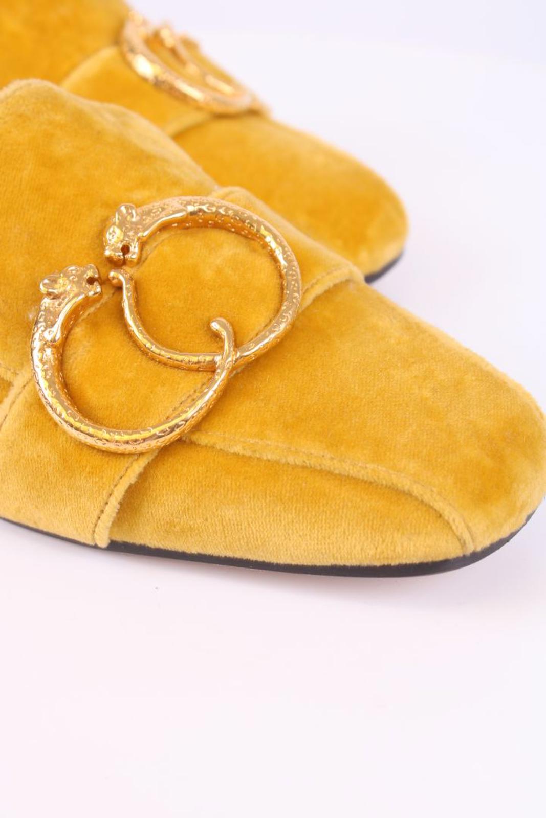 Charlotte Olympia Velvet Mule Loafers Mustard 38