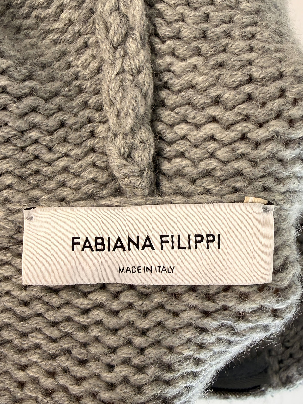 Fabiana Filippi grey hooded jumper with faux fur trim label