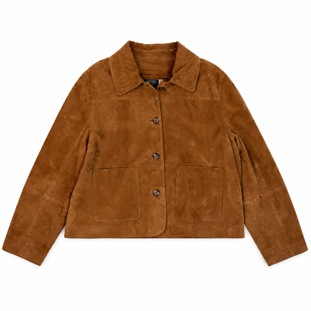 Mint Velvet tan suede jacket size XL – flat lay front