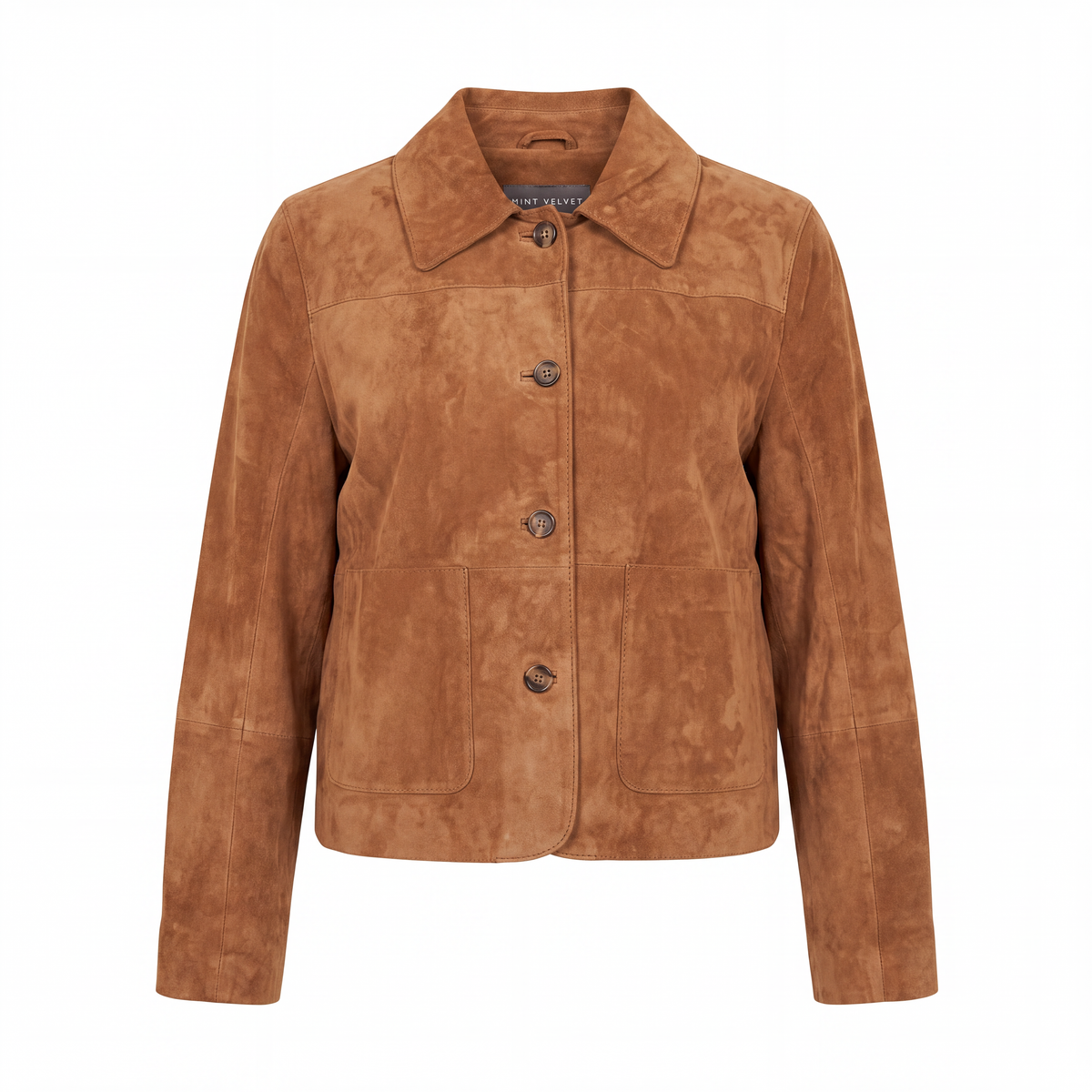 Mint Velvet tan suede jacket size XL – ghost mannequin front