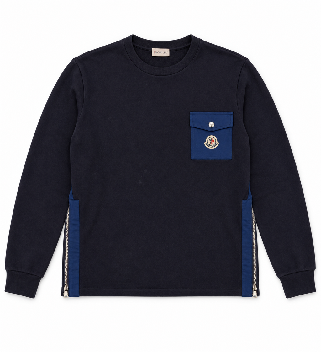 Moncler navy side-zip sweatshirt, size S, front
