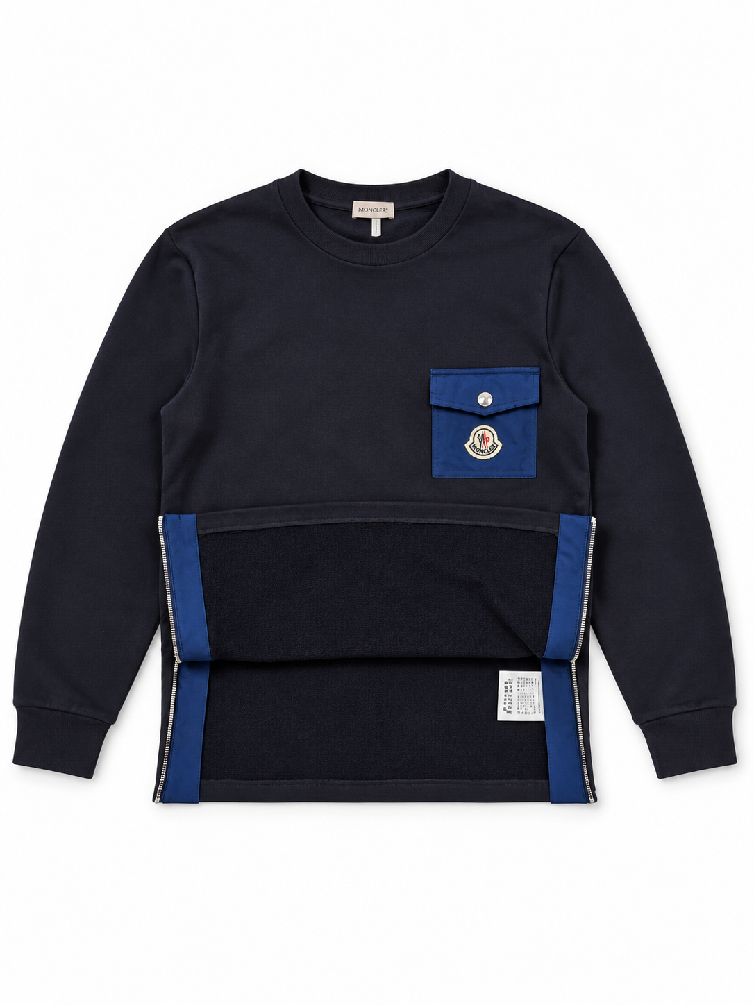 Moncler sweatshirt with side zips open showing interior