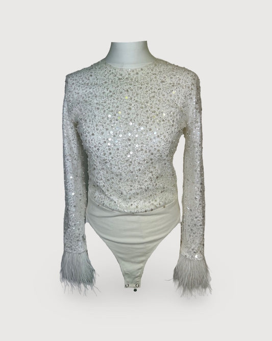 White Vita Grace Sequin Bodysuit, M