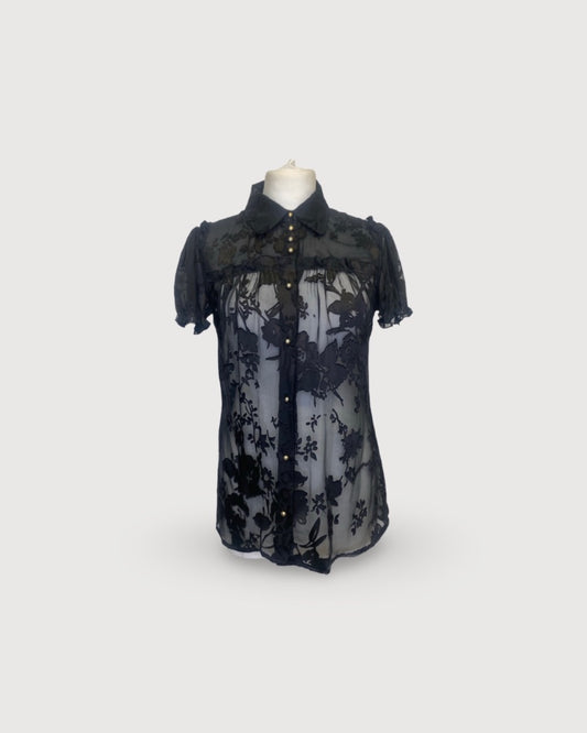 D&G S/S Floral Puff Sleeve Blouse Black S