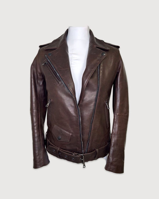 Brown Balmain Jacket leather, 38