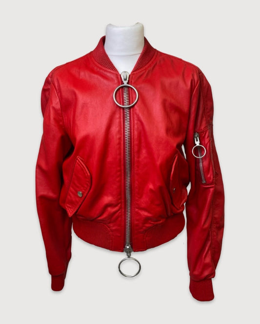 Red Off White Leather Motif Jacket, S