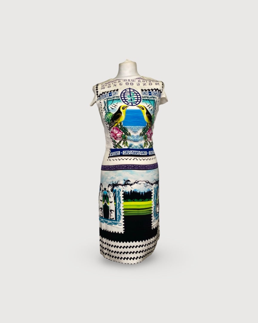 Mary Katrantzou Bird Print Dress Cream 8