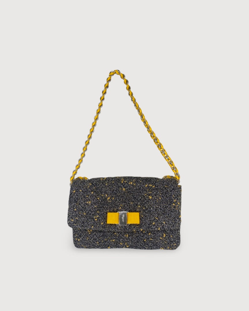 Salvatore Ferragamo Quilted Tweed Gelly Shoulder Bag Grey